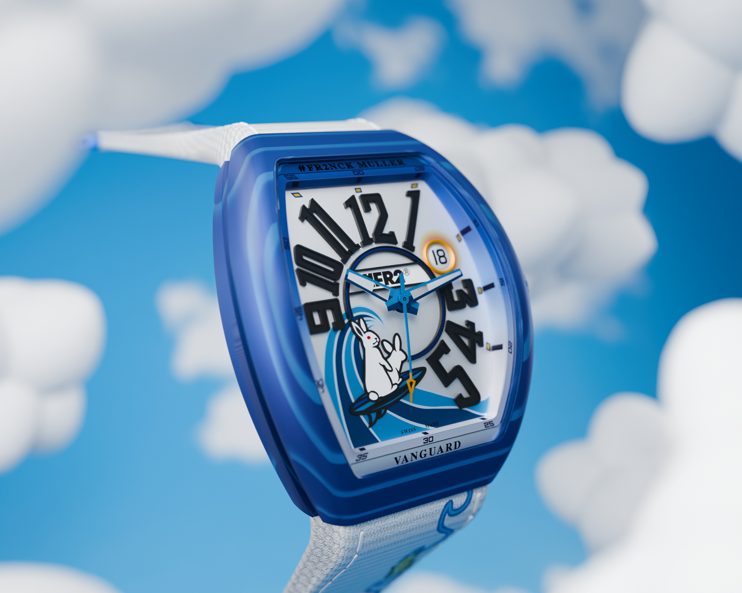 Biểu tượng thỏ #FR2 trên đồng hồ Franck Muller Vanguard Beach