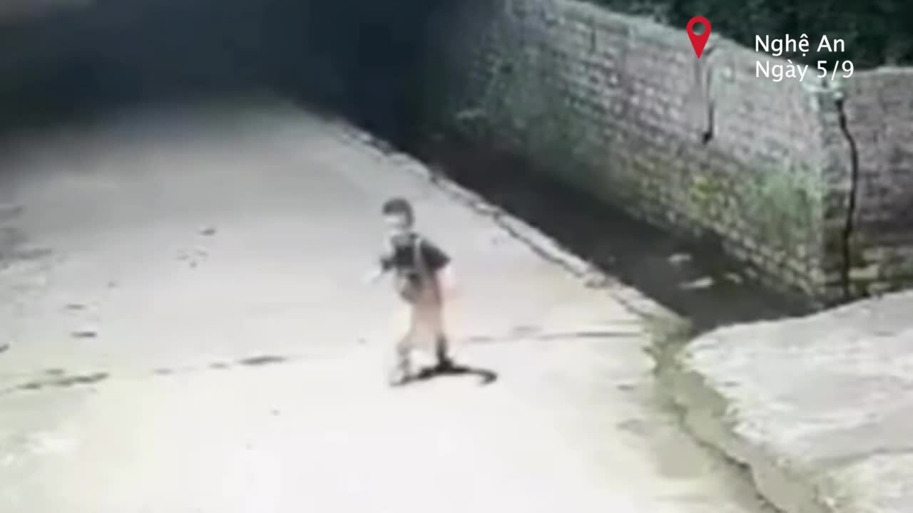 Bé trai nhanh trí cứu bạn rơi xuống mương